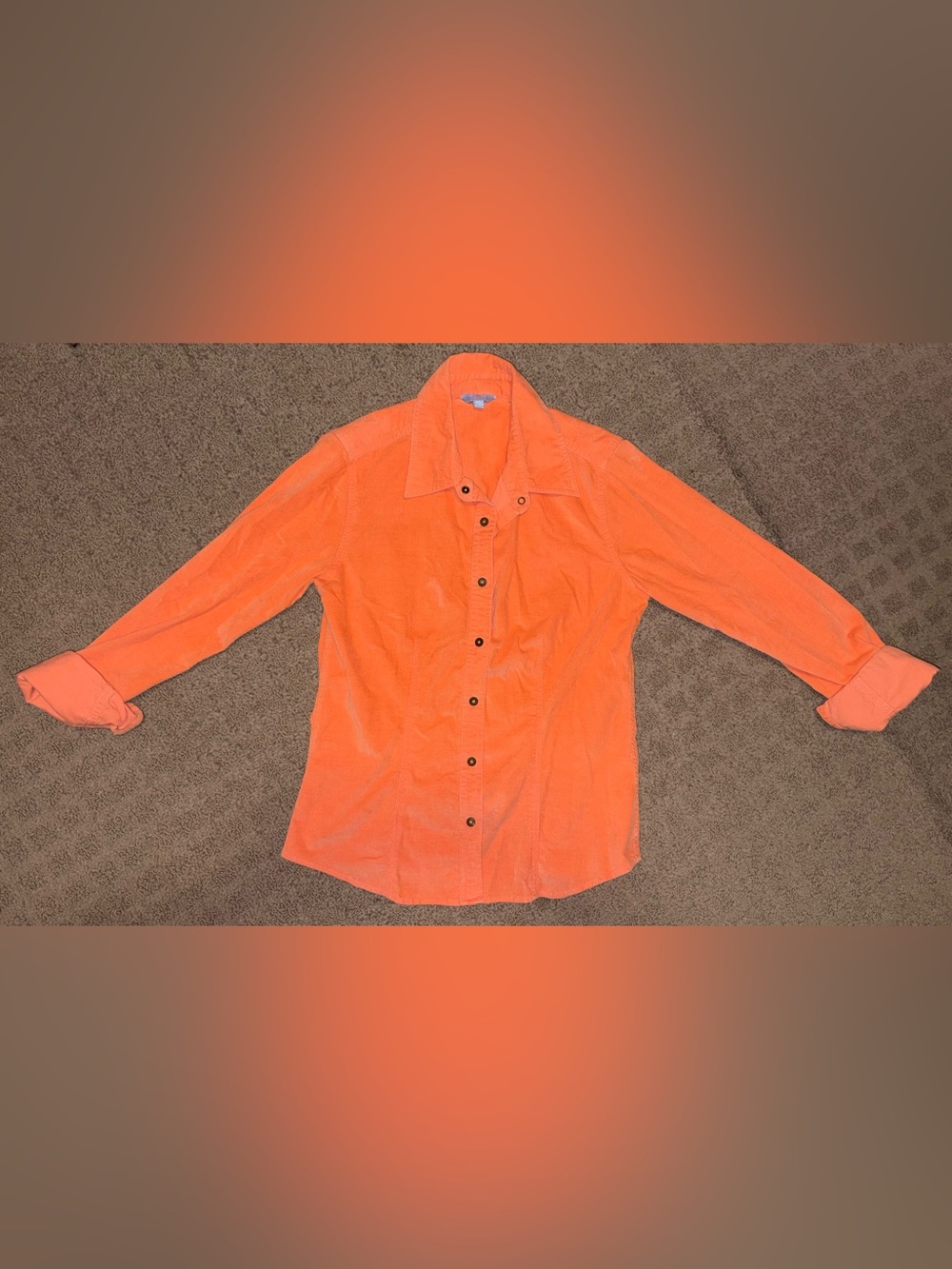 Women’s Casual Orange Button-Down Shirt with Classic Collar